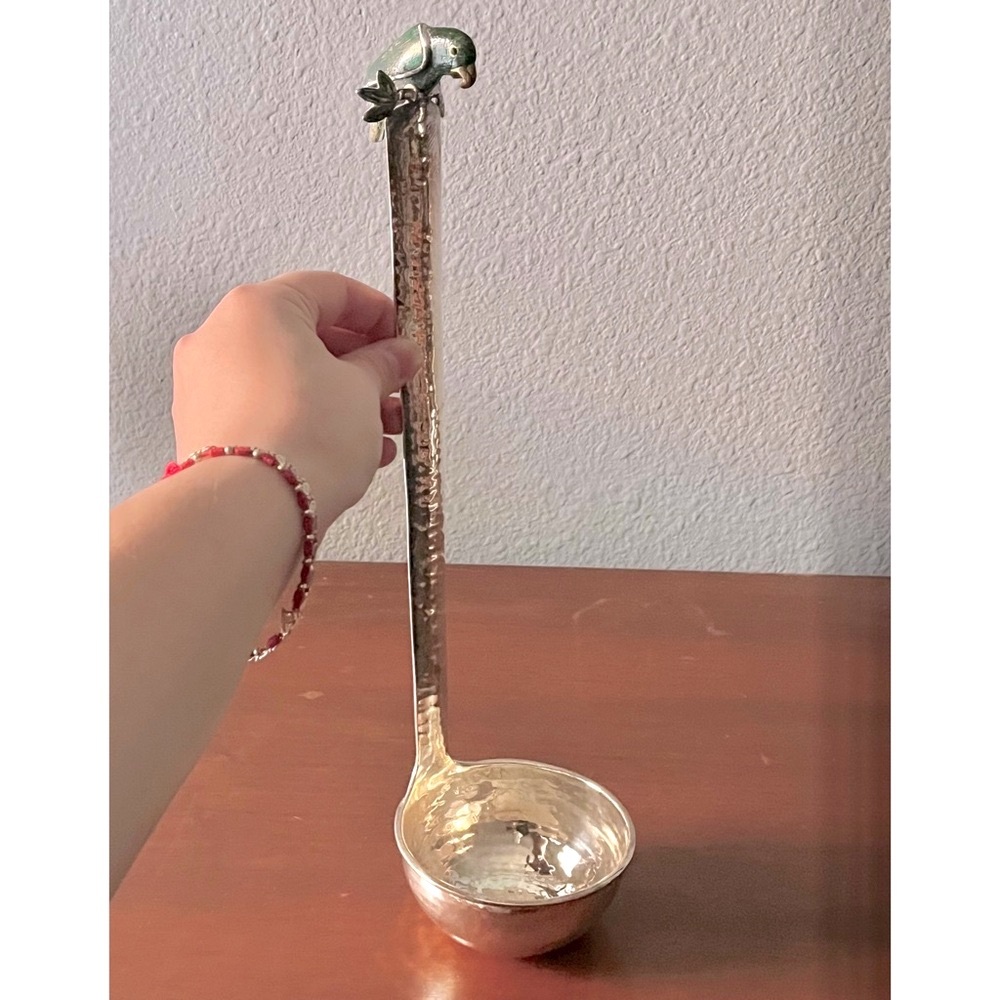 🦜Emilia Castillo *SIGNED* Sterling Silver & Malachite Bird Parrot Soup Ladle🦜